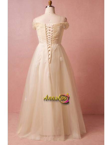 Champagne Off The Shoulder Pleats Appliques A Line Plus Size Wedding Dress