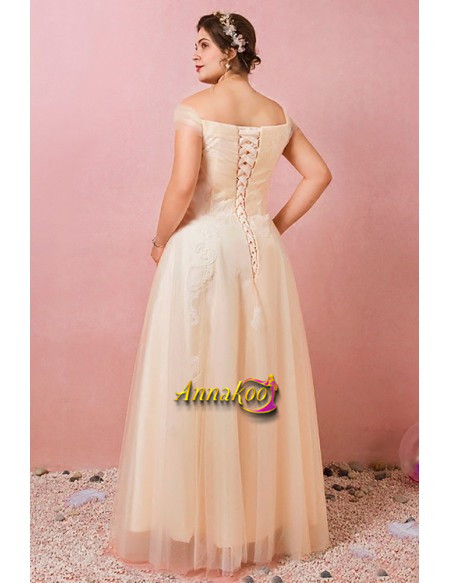 Champagne Off The Shoulder Pleats Appliques A Line Plus Size Wedding Dress