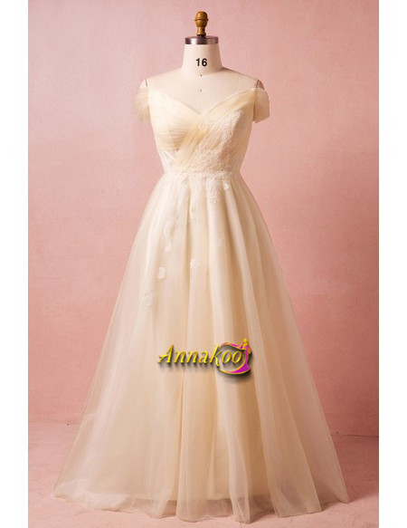 Shop 2021 Champagne Off The Shoulder Pleats Appliques A Line Plus Size Wedding Dress Under 139
