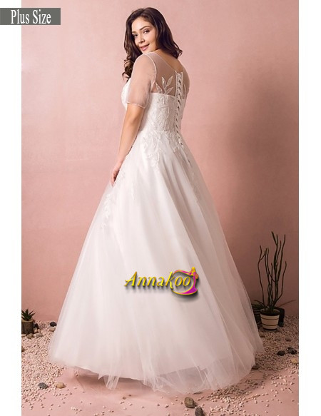 Buy 2021 Plus Size Beach Illusion Sleeves Long Tulle Style Wedding Dress Under 198