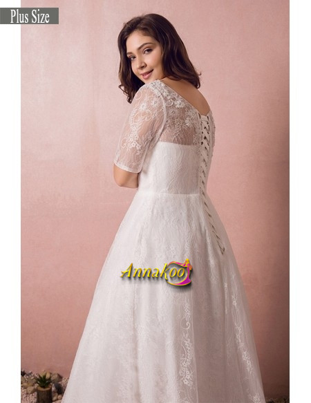 Shop 2021 Lace Short Sleeve Beading Lace Up Plus Size Wedding Dress Under 159
