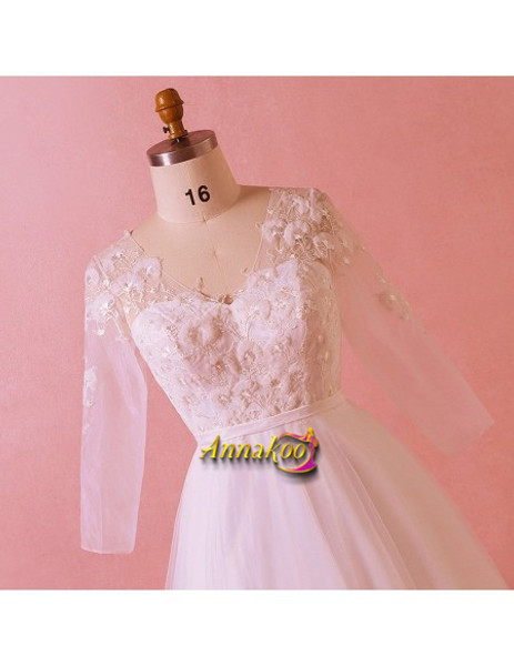 Shop 2021  Lace V neck Plus Size Lace Up Long Sleeves Wedding Dress Under 179