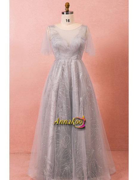 Shop 2021 Grey Sparkly Sequins Puffy Sleeves Plus Size Modest Prom Dress Under 165