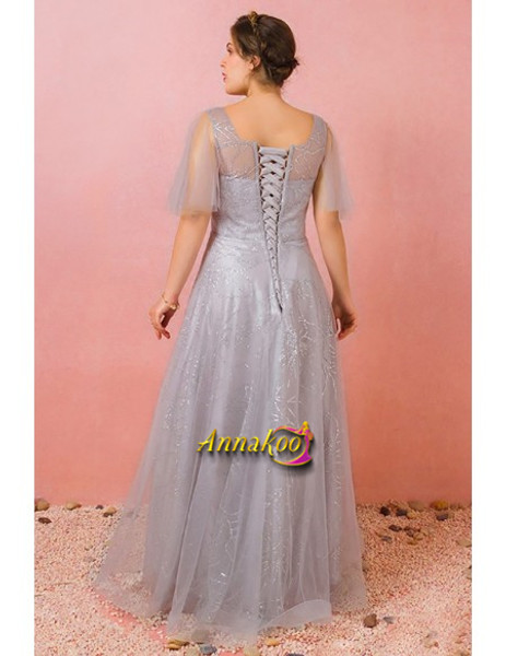 Shop 2021 Grey Sparkly Sequins Puffy Sleeves Plus Size Modest Prom Dress Under 165