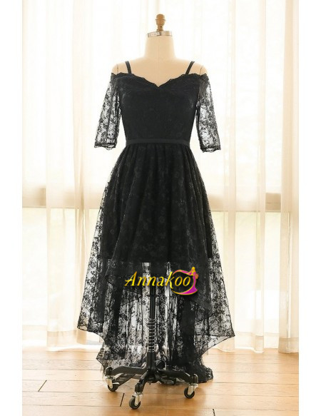 Buy 2021 Black Lace Short Sleeves High Low Plus Size Prom Party Dress Under 129
