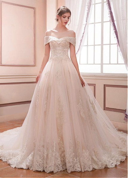 tulle off shoulder wedding dress