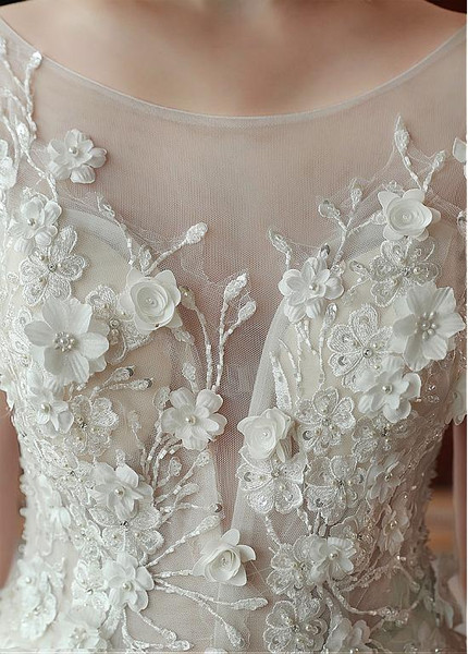 Organza 3D Flowers Ball Gown Wedding Dress With Lace Appliques