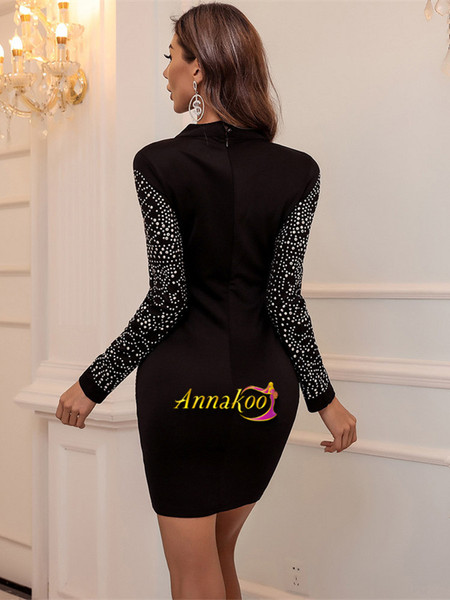 Long Sleeve Black Sheath Column Scoop Mini Cocktail Prom Dress