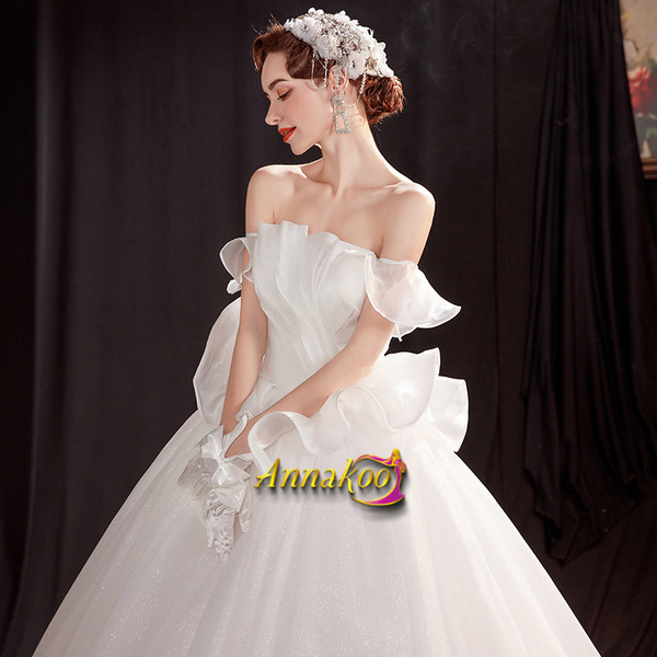 Off The Shoulder Ruffles Ball Gown Lace Up Wedding Dress