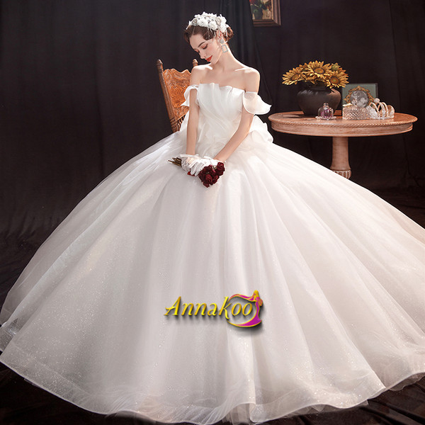 Shop 2021 Off The Shoulder Ruffles Ball Gown Lace Up Wedding Dress Under 139