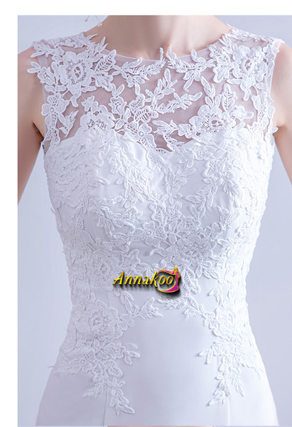 Shop 2021 Annakoo See Through Trumpet Mermaid Lace Satin Wedding Dress Under 128