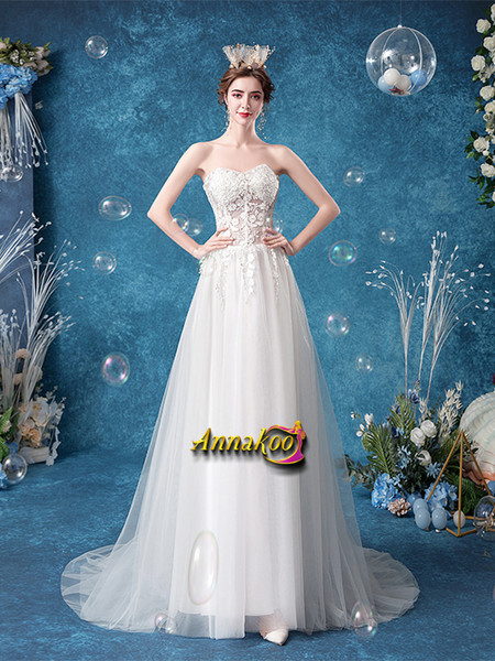Shop ANNAKOO 2021  Sweetheart A Line Sheer Back Lace Tulle Wedding Dress Under 138