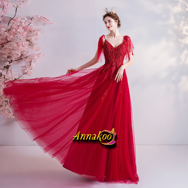 Shop Annakoo 2021 Straps Tulle Red Appliques A Line Lace Up Prom Dress Under 129