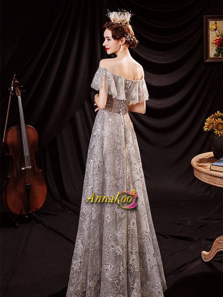 Buy Cheap 2021 Off The Shoulder Silver Sparkle A Line Tulle Prom Dress Under 135