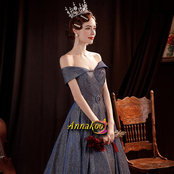 Shop 2021 Purple Off The Shoulder Sequin Belt Lace Up Prom Dress Under 129