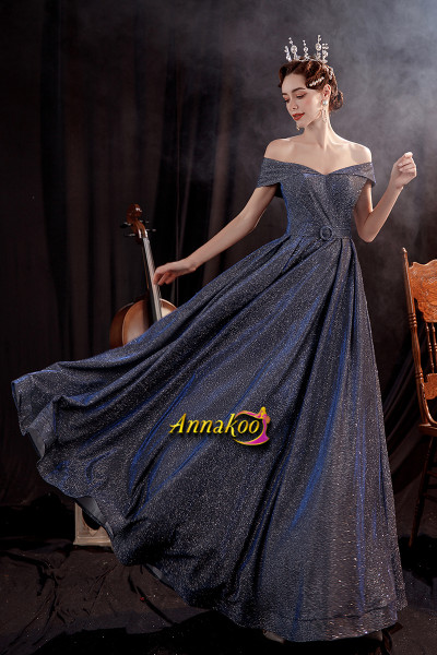 Purple Off The Shoulder Sequin Belt Lace Up Prom Dress