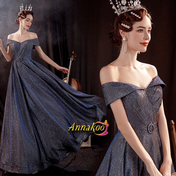 Shop 2021 Purple Off The Shoulder Sequin Belt Lace Up Prom Dress Under 129