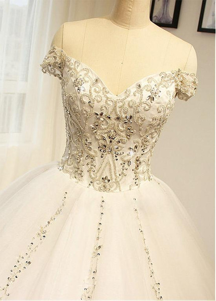 long Off-the-shoulder Embroidery Ball Gown Wedding Dress