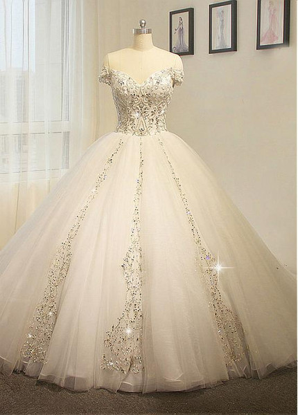 long Off-the-shoulder Embroidery Ball Gown Wedding Dress