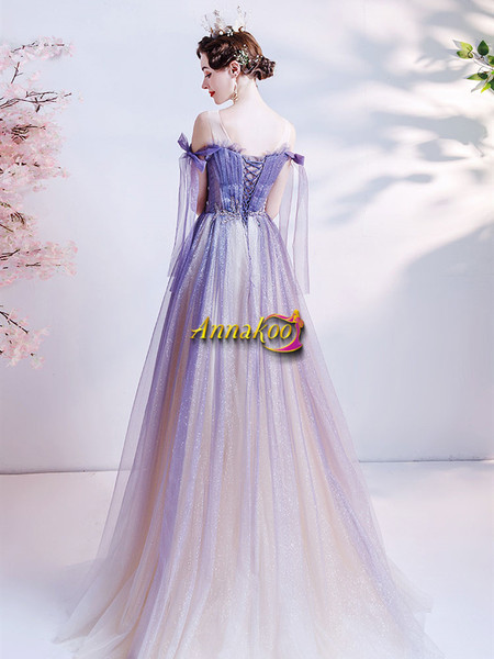 Shop 2021 Straps Purple Tulle A Line Crystal Beading Lace Up Prom Dress Under 138