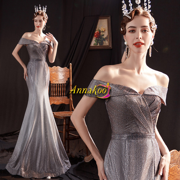 Shop 2021 Silver Trumpet Mermaid Lace Up Off The Shoulder Sparkle Prom Dress Under 134