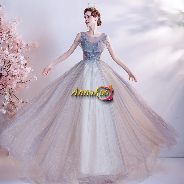 Shop Annakoo 2021 Scoop Cap Sleeve Tassel Blue Crystal A Line Prom Dress Under 138