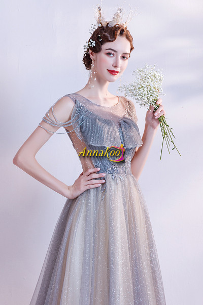 Shop Annakoo 2021 Scoop Cap Sleeve Tassel Blue Crystal A Line Prom Dress Under 138