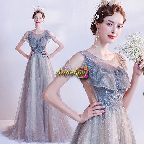 Shop Annakoo 2021 Scoop Cap Sleeve Tassel Blue Crystal A Line Prom Dress Under 138