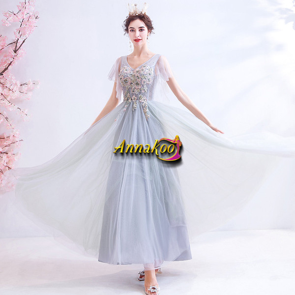 Shop Annakoo 2021 V Neck Tulle Appliques Beading Cap Sleeve A Line Prom Dress Under 128