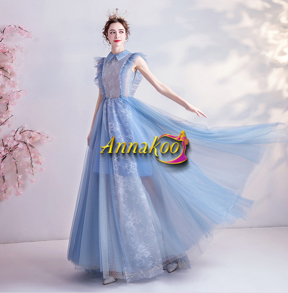 Unique Lolita Blue Tulle A Line Romantic Prom Dress