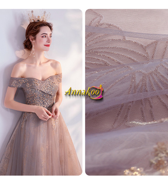 Buy Affordable Off The Shoulder Coffee Sequin Bling Bling Tulle Prom Dress From Annakoo