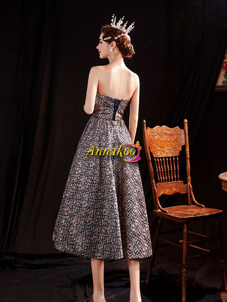 Buy Annakoo 2021 Unique Strapless Brown Tea Length A Line Vintage Prom Dress Under 129
