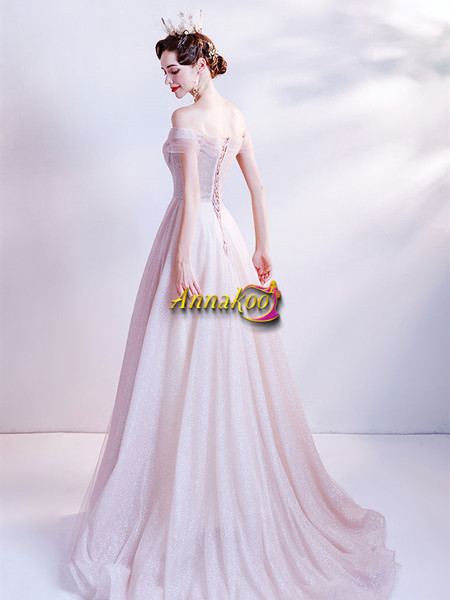 Shop 2021 Pink Sparkle Tulle 3D Flowers Off The Shoulder Crystal Prom Dress Under 142