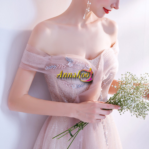 Shop 2021 Pink Sparkle Tulle 3D Flowers Off The Shoulder Crystal Prom Dress Under 142