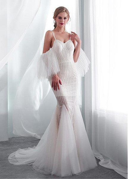 Spaghetti Straps See-through Mermaid Wedding Dress With Wrap