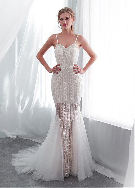 Spaghetti Straps See-through Mermaid Wedding Dress With Wrap