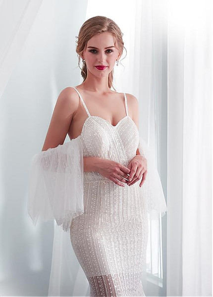 Spaghetti Straps See-through Mermaid Wedding Dress With Wrap