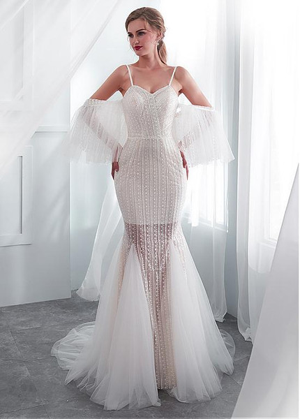 Spaghetti Straps See-through Mermaid Wedding Dress With Wrap