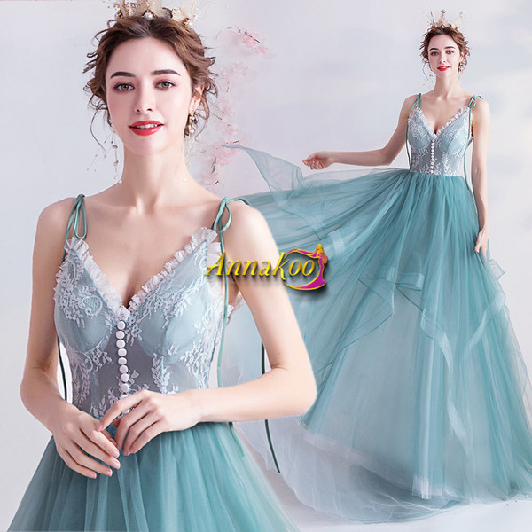 Shop 2021 Spaghetti Straps Green Ruffles Buttons A Line Prom Dress Under 128