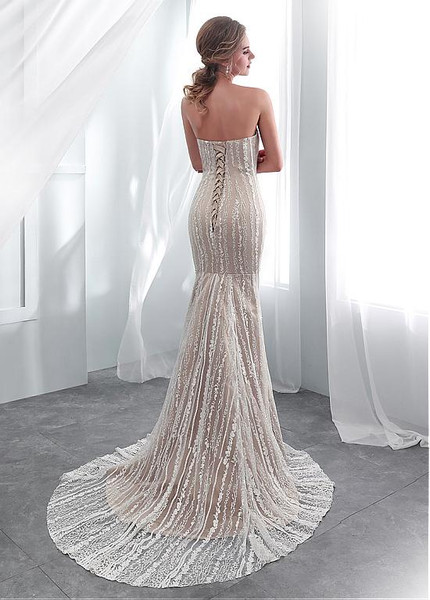 Simple Lace Strapless Long Mermaid Wedding Dress