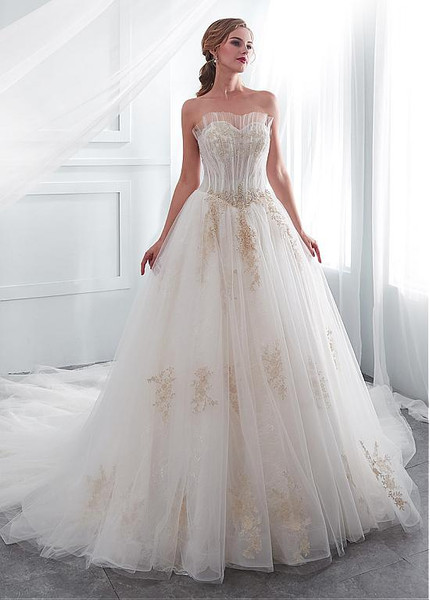 Luxury Sweetheart  Wedding Dress With Beaded Lace Appliques