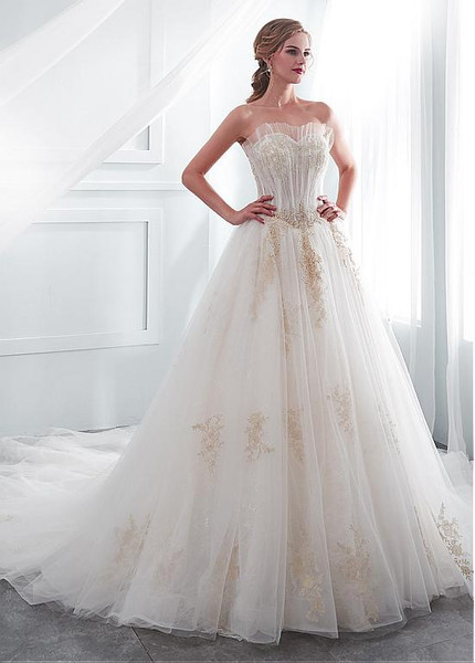 Luxury Sweetheart  Wedding Dress With Beaded Lace Appliques
