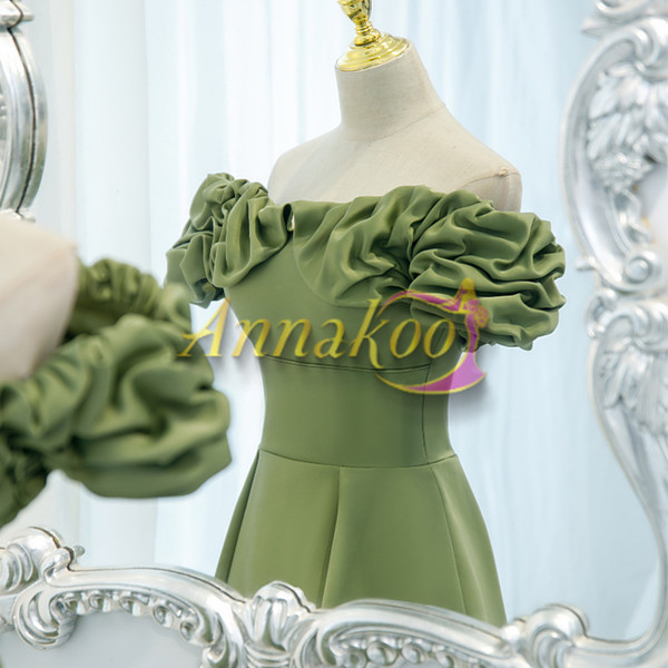 Buy Annakoo 2022 Sage Green Off The Shoulder Ruffles Satin Long Prom Formal Dress Under 148