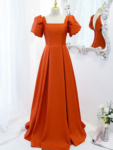 Buy Annakoo 2022 Short Sleeves Red Satin Square Long Lace Up Winter Formal Prom Dress Under 128