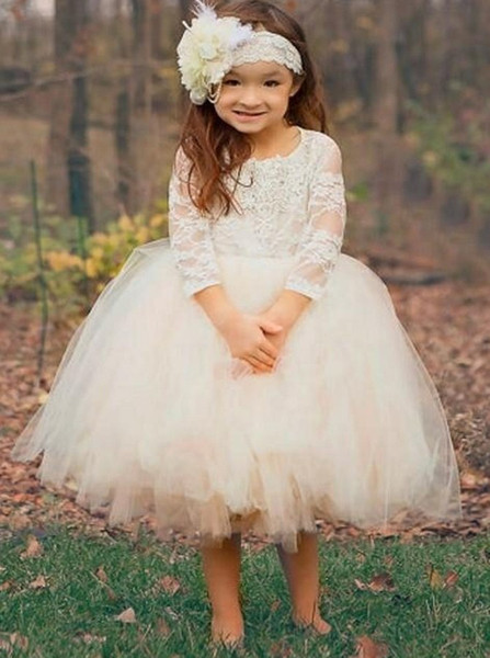 Lace Appliques Ball Gown Scoop White Tulle Flower Girl Dress