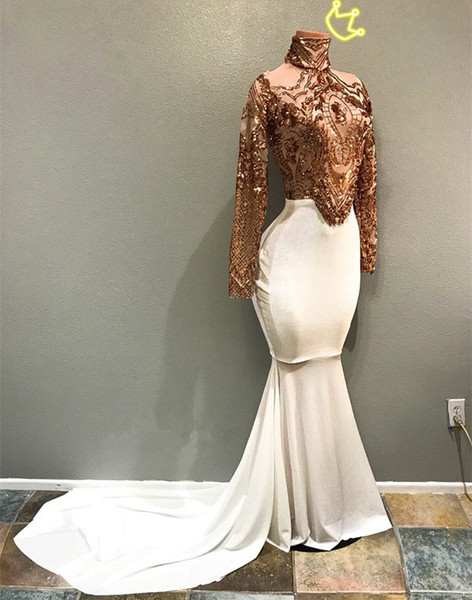 Shop 2022 ANNAKOO Long Sleeve High Neck Two Tone Mermaid Spandex Prom Formal Dress Under 219