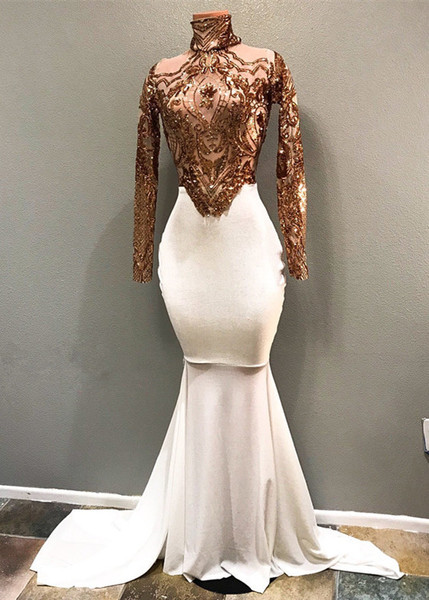 Shop 2022 ANNAKOO Long Sleeve High Neck Two Tone Mermaid Spandex Prom Formal Dress Under 219