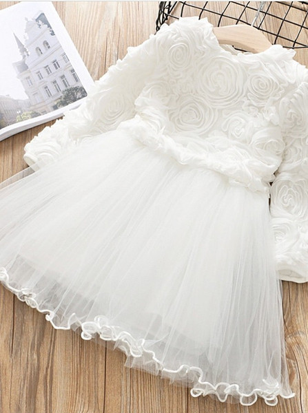 Lace Long Sleeves Pink Tulle Flower Girl Dress 