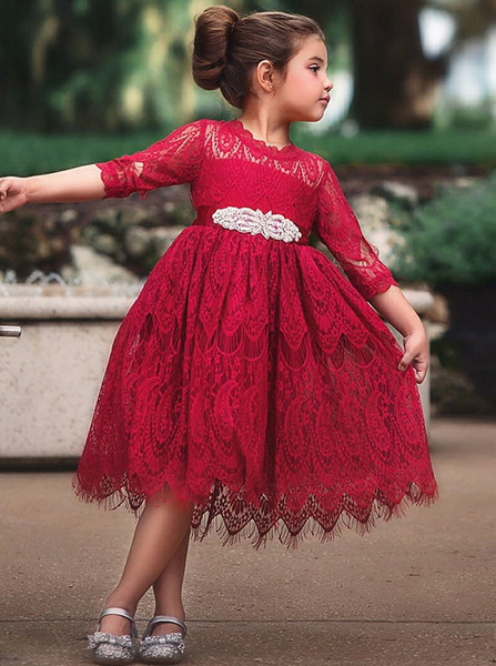 Sash Beading Half Sleeves White Lace Flower Girl Dress