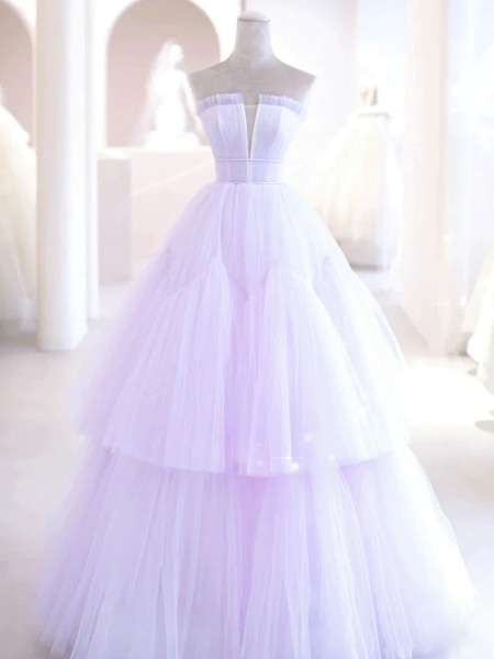 Shop 2022 Annakoo Lavender Strapless Tulle Sheer A Line Prom Dress Under 188